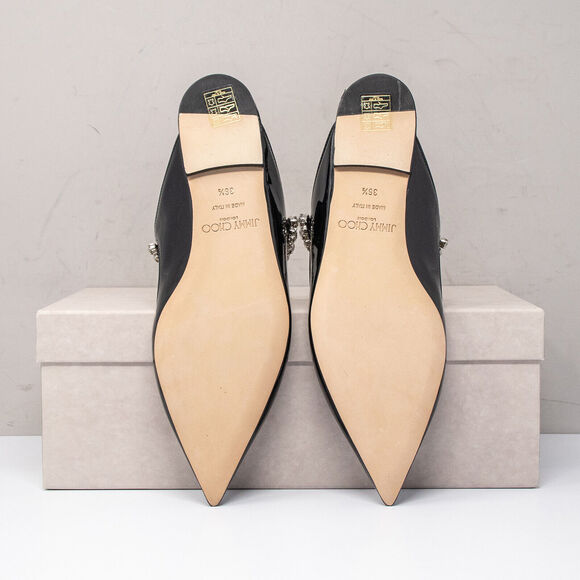 Jimmy Choo Bing Crystal Strap Patent Leather Flat Mules Size 6.5 US (36.5 EU) - Picture 4 of 9